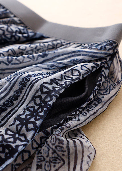 Loose Blue Print Elastic Waist Layered Silk Cotton Wide Leg Pants VV046 HS-CPTS240627