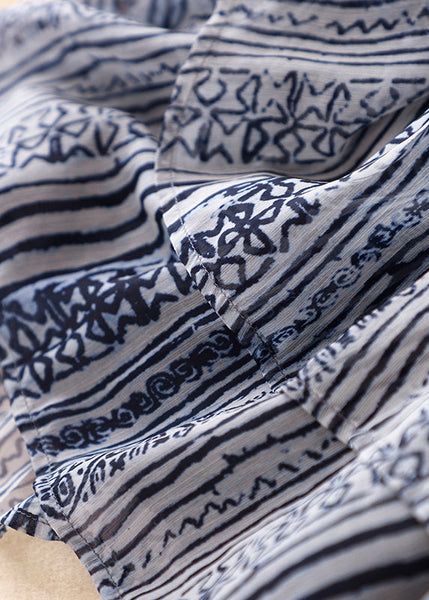 Loose Blue Print Elastic Waist Layered Silk Cotton Wide Leg Pants VV046 HS-CPTS240627