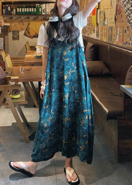 Waist Loose Summer Blue Print High Cotton Pants Jumpsuits FashionChic