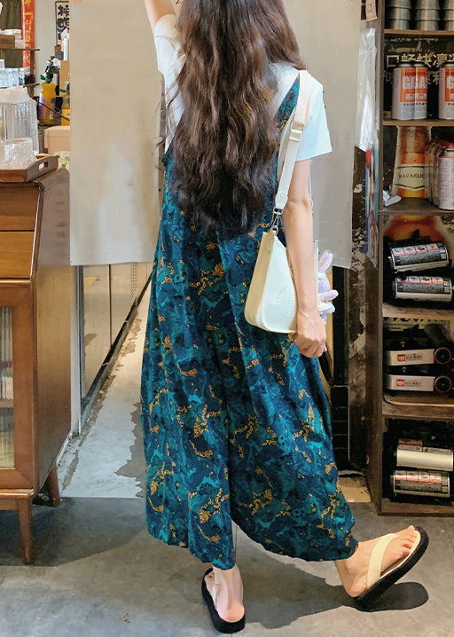 Waist Loose Summer Blue Print High Cotton Pants Jumpsuits FashionChic