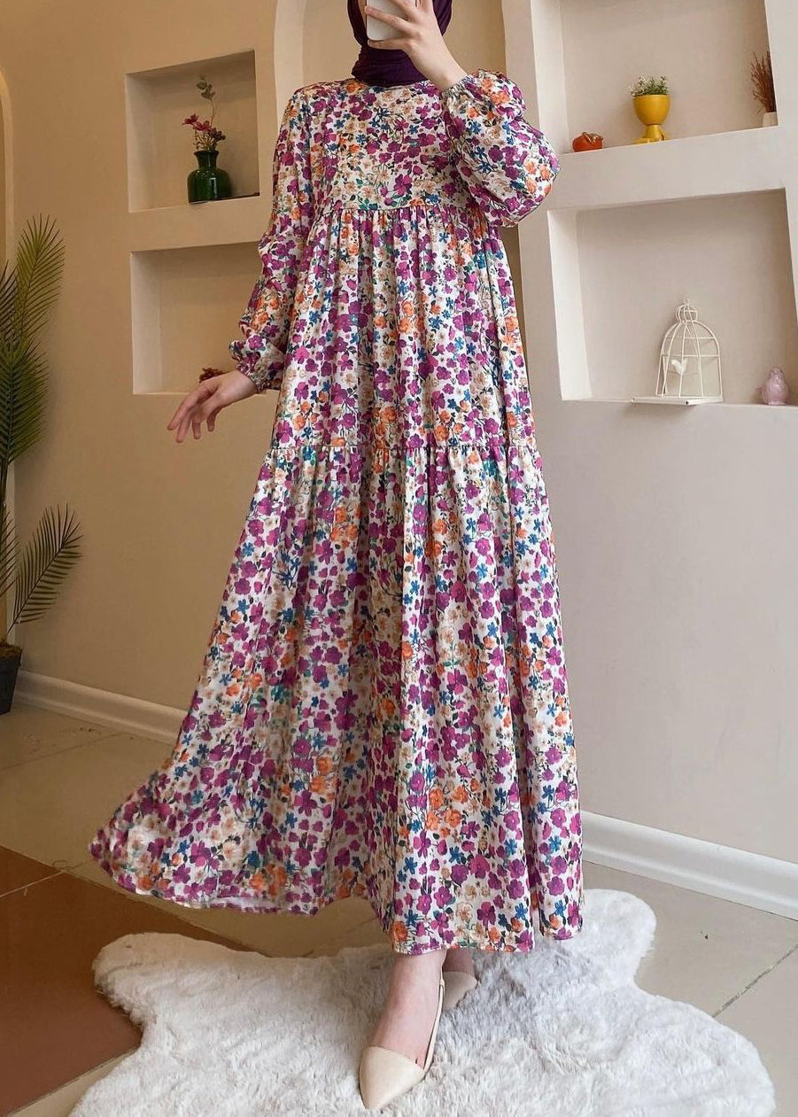 Loose Blue Print High Waist Cotton Long Dresses Spring AA1011 Ada Fashion