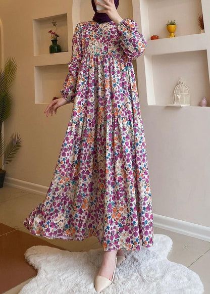 Loose Blue Print High Waist Cotton Long Dresses Spring AA1011 Ada Fashion