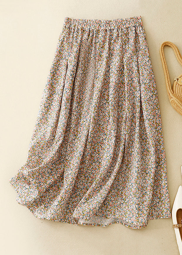 Loose Blue Print Pockets Elastic Waist Cotton Skirt Summer GG010 MZF-SKTS240610