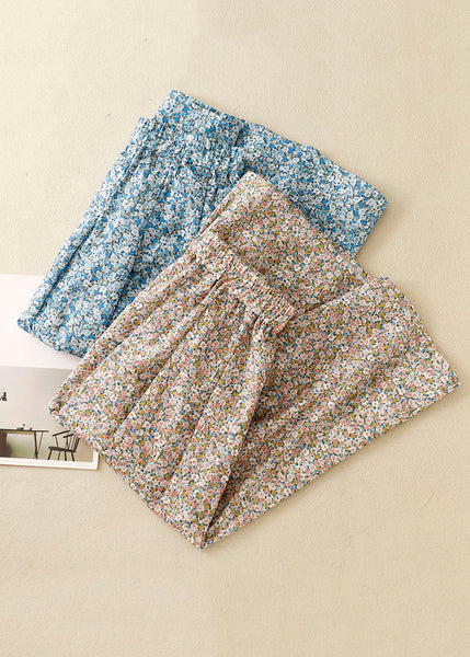 Loose Blue Print Pockets Elastic Waist Cotton Skirt Summer GG010 MZF-SKTS240610