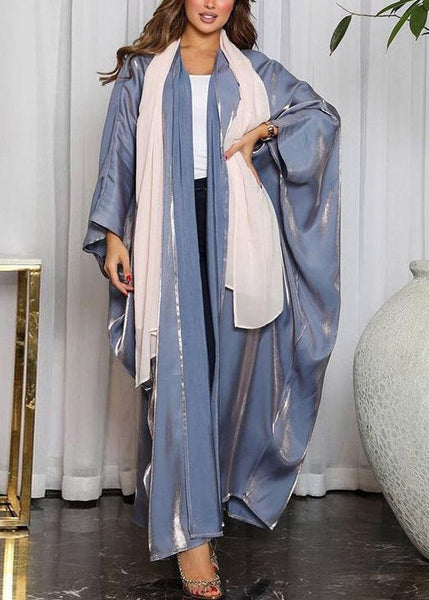 Loose Blue V Neck Bright Silk Cardigan Dress Spring AA1048 Ada Fashion