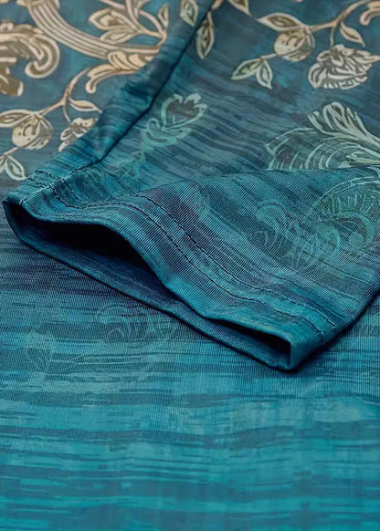 Loose Blue V Neck Print Cotton Mid Dress Long Sleeve AA1037 Ada Fashion