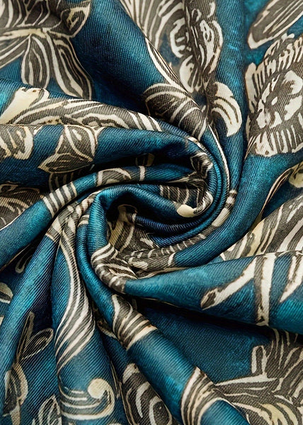 Loose Blue V Neck Print Cotton Mid Dress Long Sleeve AA1037 Ada Fashion