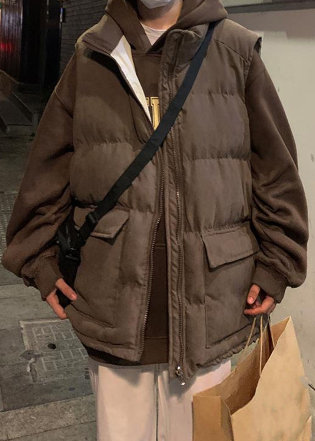 Loose Blue Zip Up Pockets Cotton Filled Mens Waistcoat Sleeveless EQ036 ABC