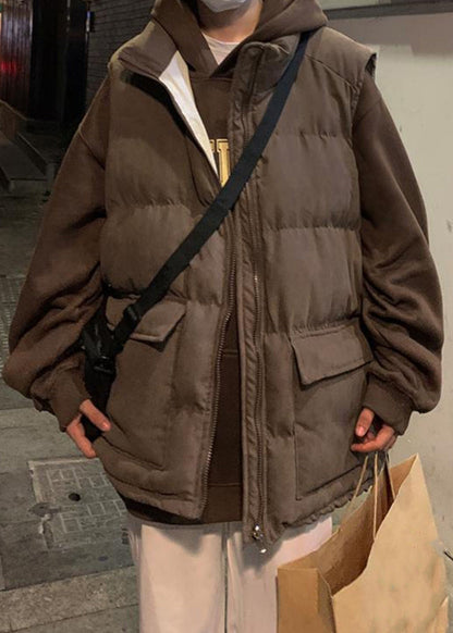 Loose Blue Zip Up Pockets Cotton Filled Mens Waistcoat Sleeveless EQ036 ABC