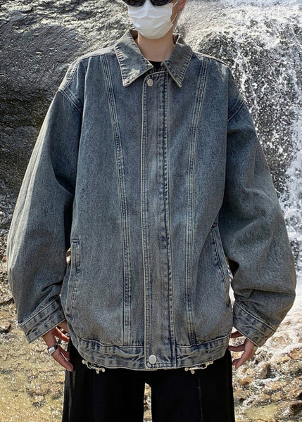 Coats TC039 Spring Denim Blue Up Pockets Loose Zip Mens