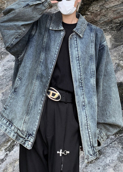 Coats TC039 Spring Denim Blue Up Pockets Loose Zip Mens