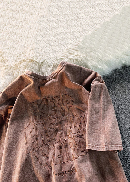 Loose Brown Letter Solid Cotton Mens T Shirts Summer YL010 ABC