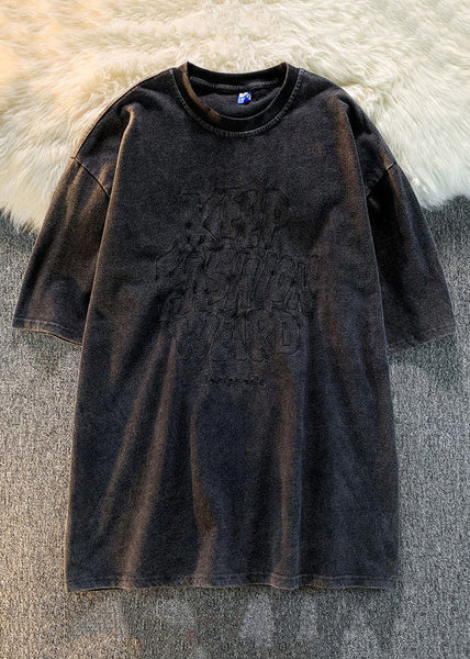 Loose Brown Letter Solid Cotton Mens T Shirts Summer YL010 ABC