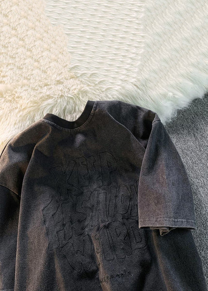 Loose Brown Letter Solid Cotton Mens T Shirts Summer YL010 ABC