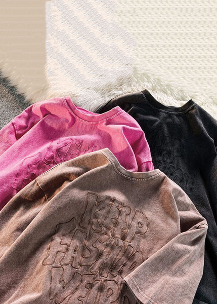 Loose Brown Letter Solid Cotton Mens T Shirts Summer YL010 ABC