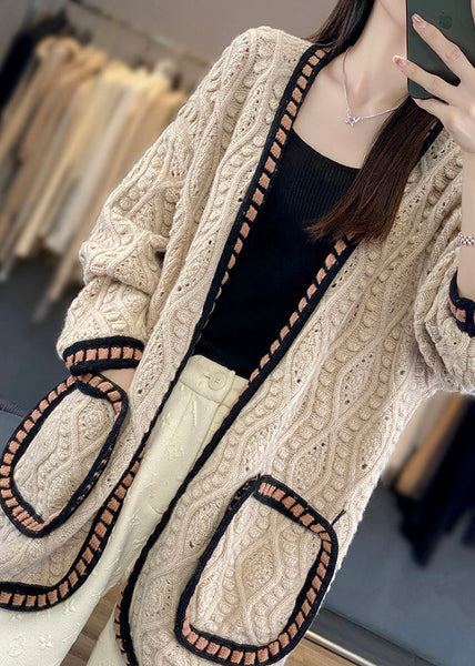 Loose Camel Hollow Out Patchwork Cotton Knit Cardigan Fall AB1027 Genistyle Shop