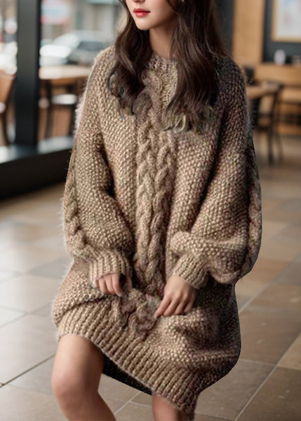 Loose Camel O-Neck Solid Cable Cotton Knit Sweaters Winter RP027 ABC