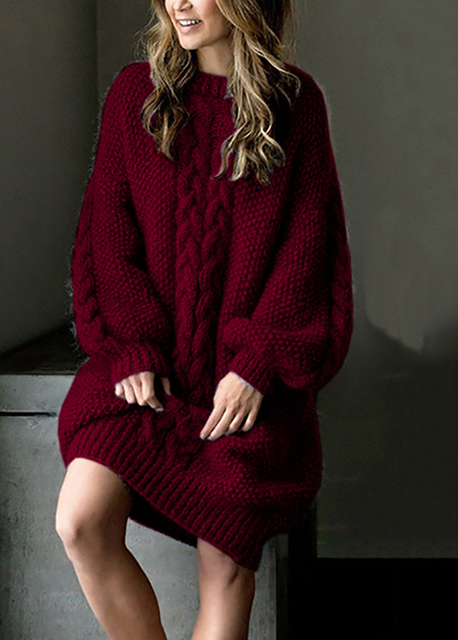 Loose Camel O-Neck Solid Cable Cotton Knit Sweaters Winter RP027 ABC