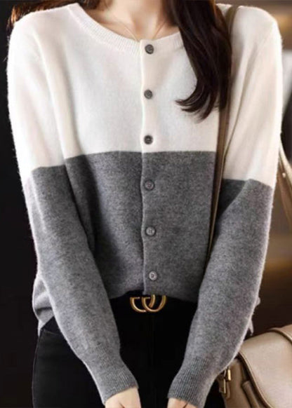 Loose Camel Patchwork Button Wool Knit Cardigans Fall QT012 OL-NCT241001