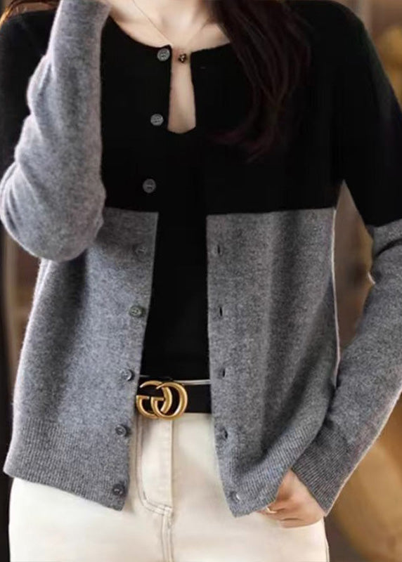 Loose Camel Patchwork Button Wool Knit Cardigans Fall QT012 OL-NCT241001