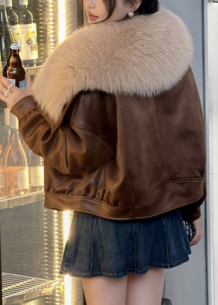 Loose Caramel Fur Collar Zippered Faux Suede Down Coats Winter RC008 ABC