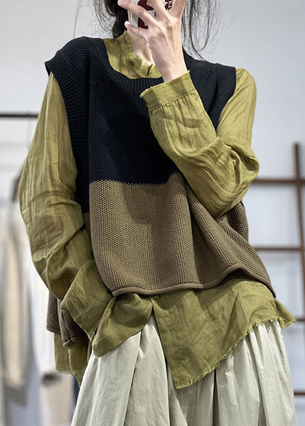 Loose Casual Apricot O Neck Knit Tank Sleeveless OO006 OM-CS240816