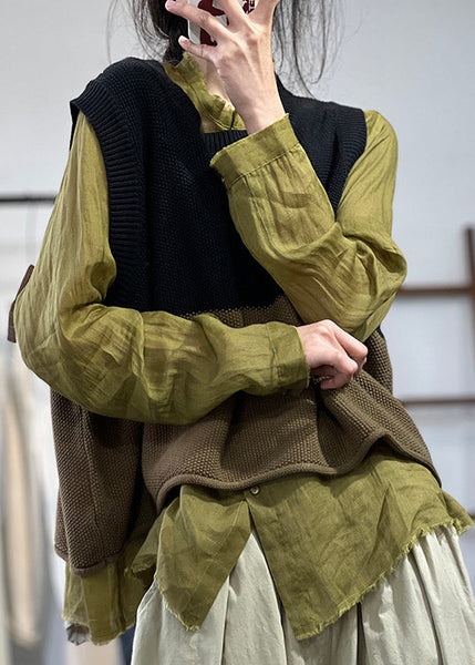 Loose Casual Apricot O Neck Knit Tank Sleeveless OO006 OM-CS240816