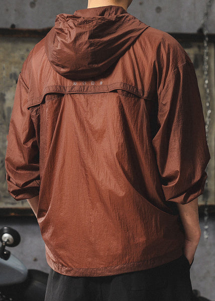 Zippered UPF Summer Hooded Loose 50+ Coat Chocolate Men FashionChic