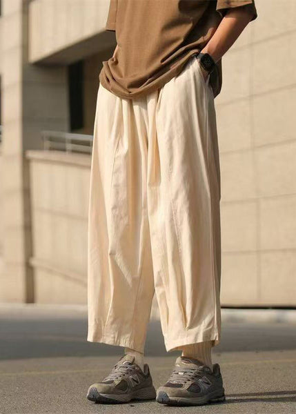 Crop Chocolate Summer Elastic Mens Pants Cotton Loose Solid Waist FashionChic