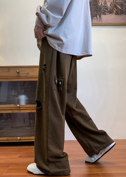 Loose Coffee Hole Elastic Waist Cotton Men Pants Fall WA046 MENP241110