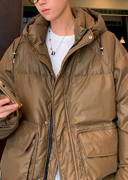 Loose Coffee Hooded Pockets Duck Down Men Down Coat Winter RM006 ABC