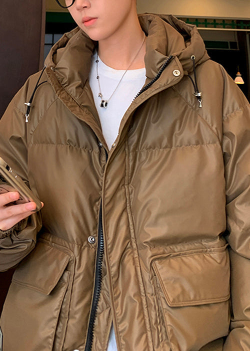 Loose Coffee Hooded Pockets Duck Down Men Down Coat Winter RM006 ABC