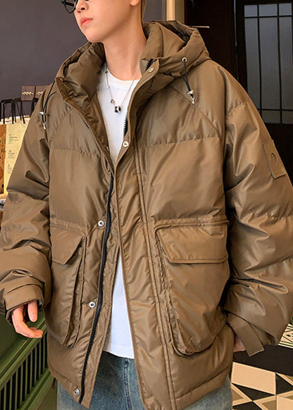 Loose Coffee Hooded Pockets Duck Down Men Down Coat Winter RM006 ABC
