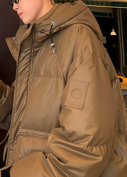 Loose Coffee Hooded Pockets Duck Down Men Down Coat Winter RM006 ABC