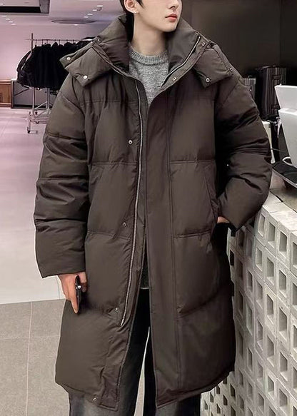 Loose Coffee Hooded Zippered Duck Down Men Down Long Coats Winter RM002 ABC