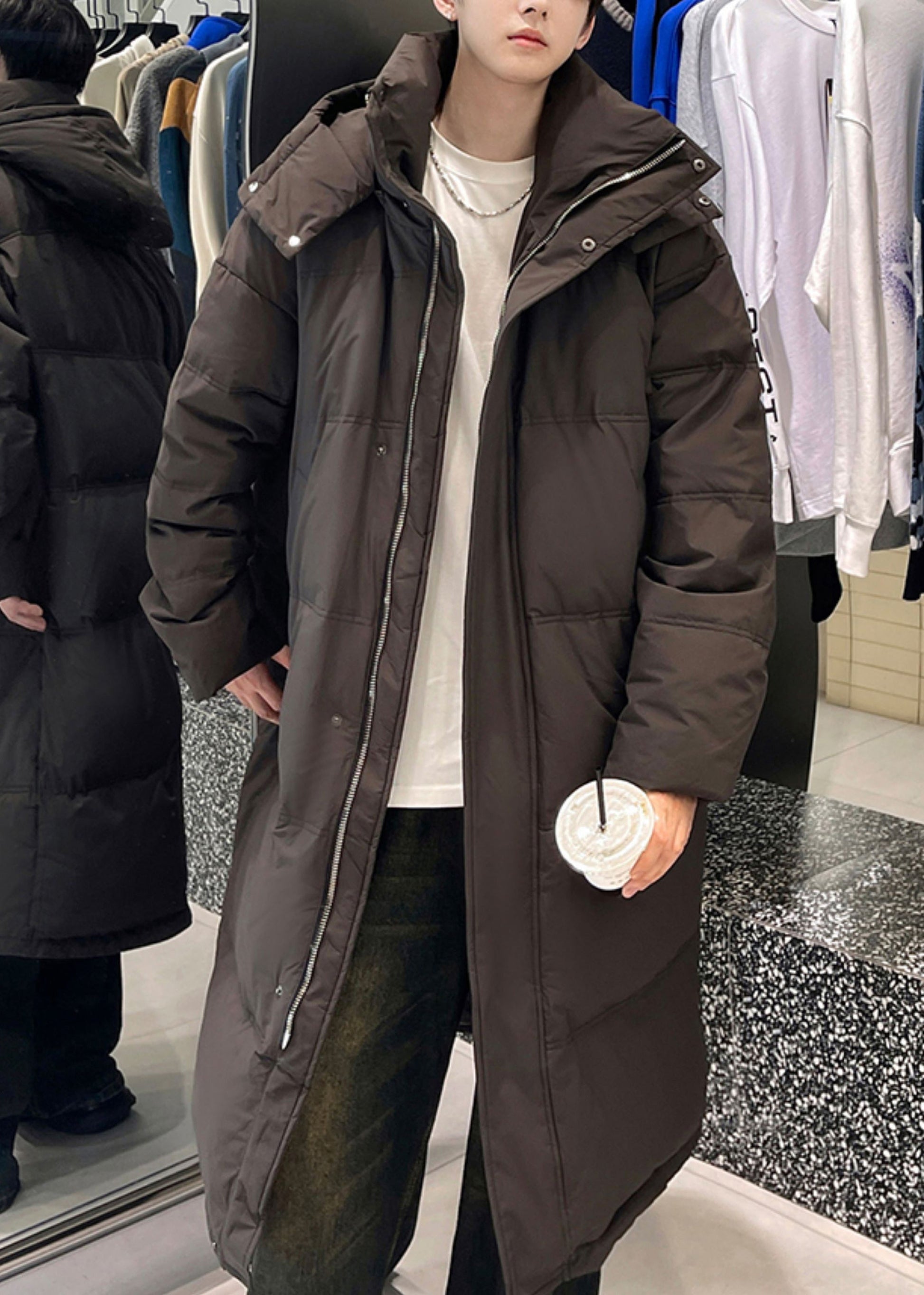 Loose Coffee Hooded Zippered Duck Down Men Down Long Coats Winter RM002 ABC