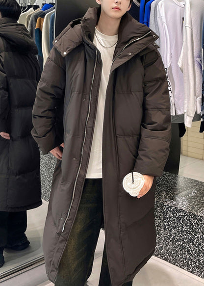 Loose Coffee Hooded Zippered Duck Down Men Down Long Coats Winter RM002 ABC