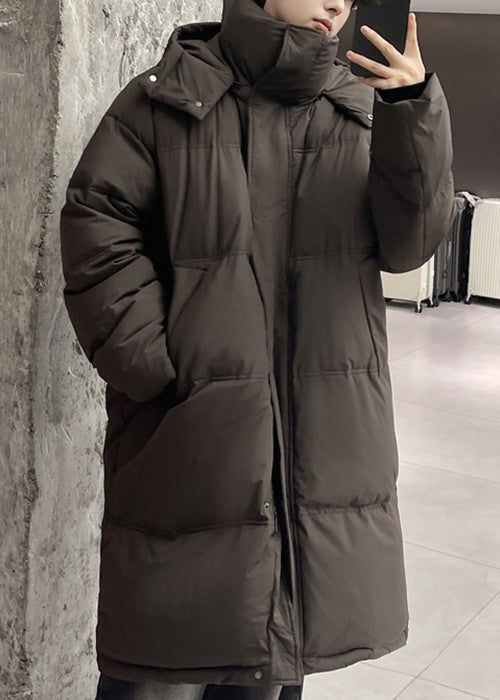 Loose Coffee Hooded Zippered Duck Down Men Down Long Coats Winter RM002 ABC