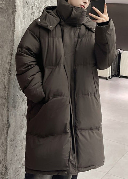 Loose Coffee Hooded Zippered Duck Down Men Down Long Coats Winter RM002 ABC