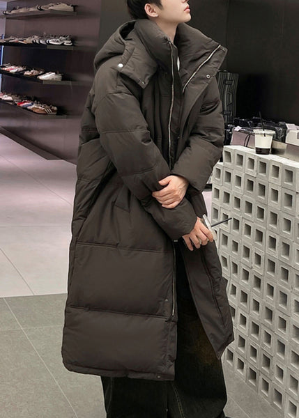 Loose Coffee Hooded Zippered Duck Down Men Down Long Coats Winter RM002 ABC