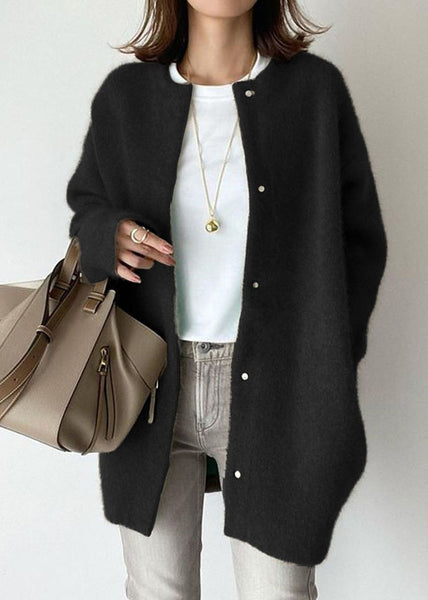 Loose Coffee O Neck Button Solid Woolen Coat Spring TF031