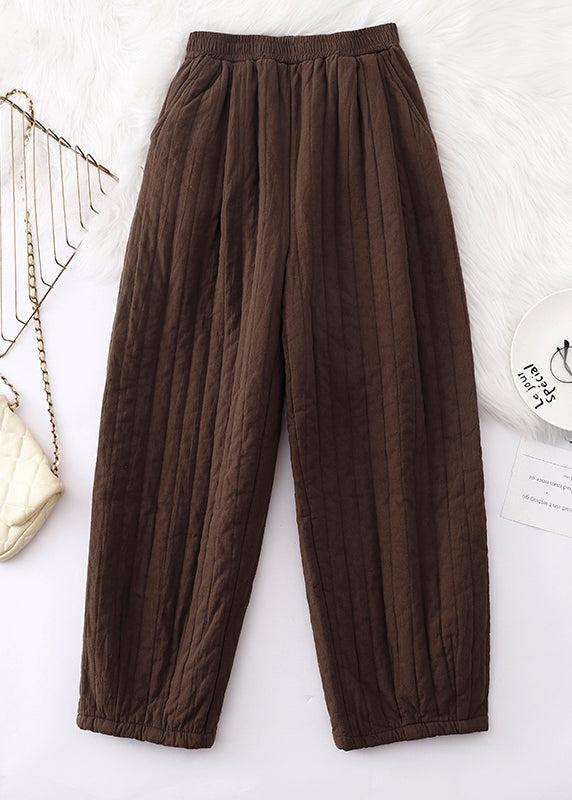 Loose Coffee Pockets Elastic Waist Fine Cotton Filled Pants Winter RU008 ABC