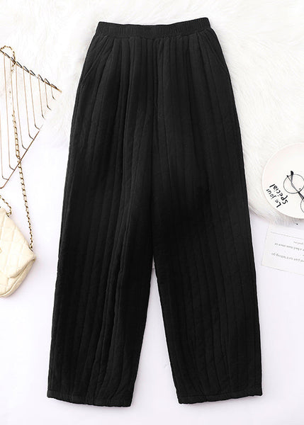 Loose Coffee Pockets Elastic Waist Fine Cotton Filled Pants Winter RU008 ABC