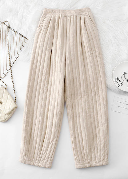 Loose Coffee Pockets Elastic Waist Fine Cotton Filled Pants Winter RU008 ABC