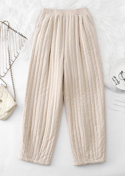 Loose Coffee Pockets Elastic Waist Fine Cotton Filled Pants Winter RU008 ABC