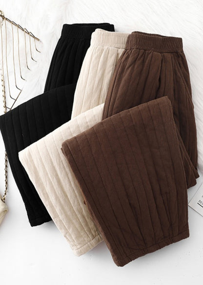 Loose Coffee Pockets Elastic Waist Fine Cotton Filled Pants Winter RU008 ABC