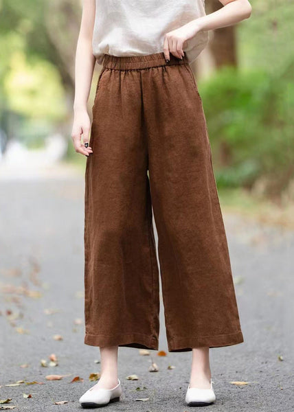 Loose Wide Coffee Summer Pants Leg Pockets Linen FashionChic