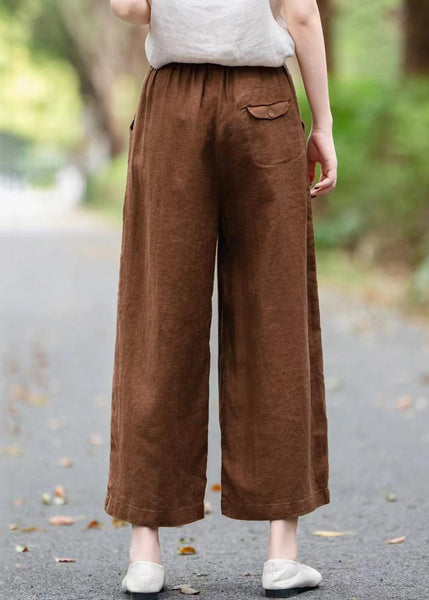 Loose Wide Coffee Summer Pants Leg Pockets Linen FashionChic