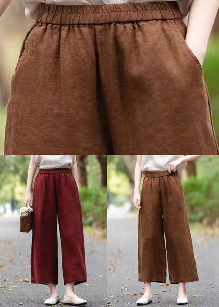 Loose Wide Coffee Summer Pants Leg Pockets Linen FashionChic