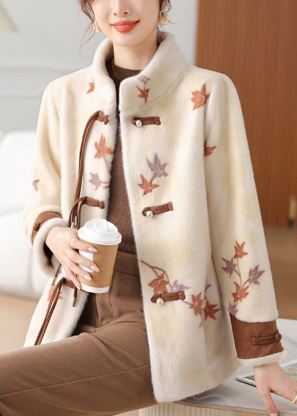 Loose Coffee Stand Collar Pockets Mink Velvet Coat Winter RC010 ABC